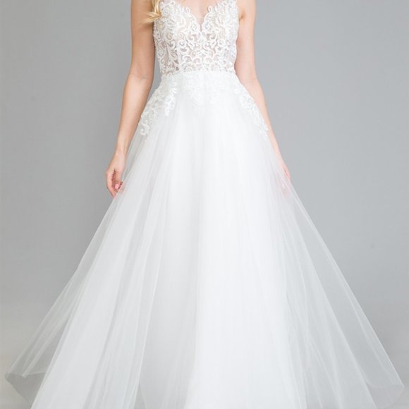 WEDDING BRDAL LONG MAXI White Sweetheart Neck Lace Bodice Prom Dress 010 - Picture 9 of 9